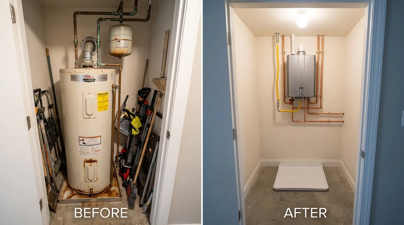 Tank water heater versus wall-mounted tankless unit comparison for Danbury, NC homeowners