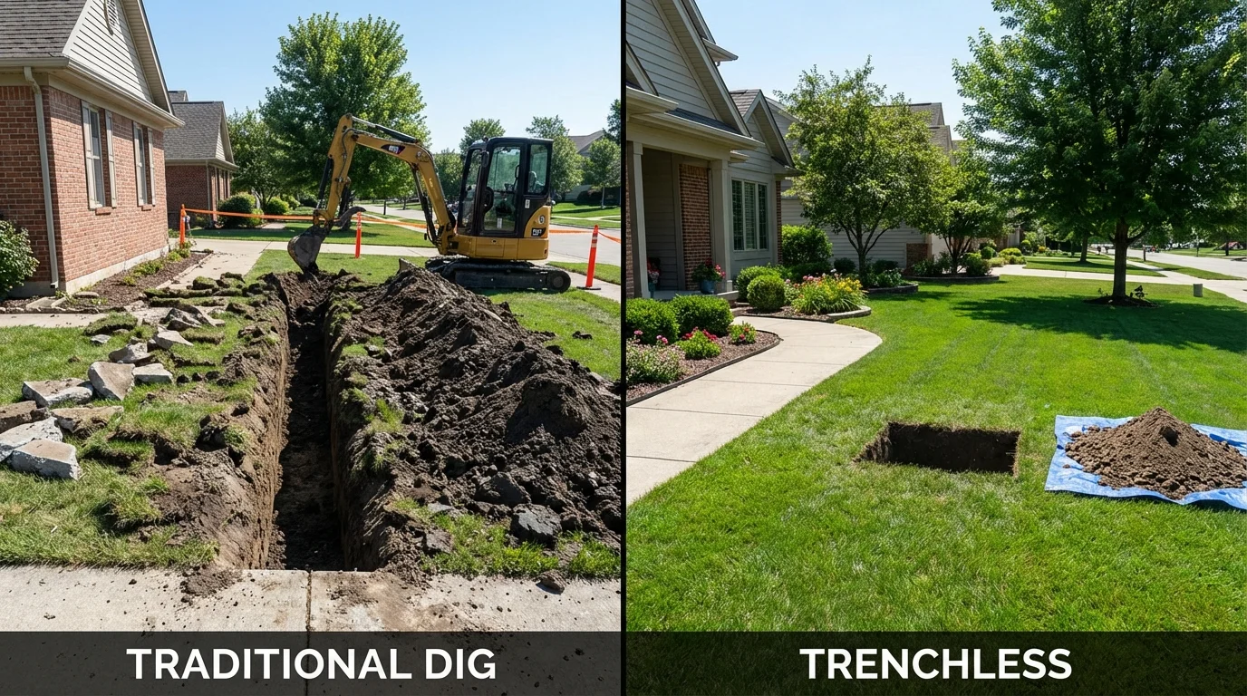 Trenchless sewer repair with minimal yard damage versus traditional excavation in Danbury, NC